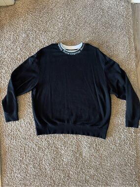 Acne Studios Black Crewneck Sweater with Logo-Trim Collar